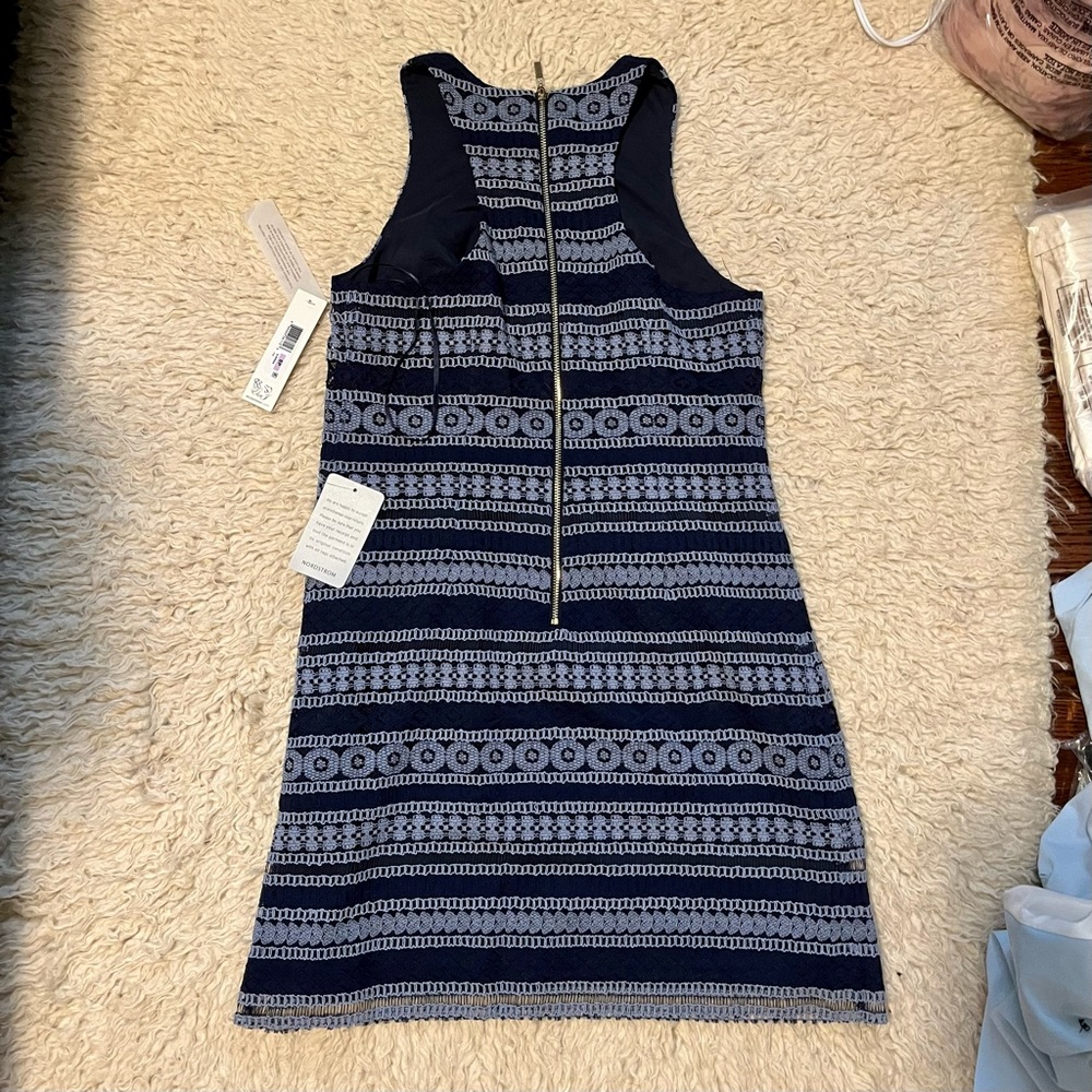 Eliza J blue striped racerback lace petite dress NEW - Picture 5 of 6